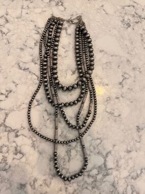 Silver Navajo Layered Pearl Bead Necklaces